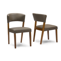 Baxton Studio RT281-CHR Montreal Mid-Century Dark Walnut Wood Leather Dining Chairs Set of 2